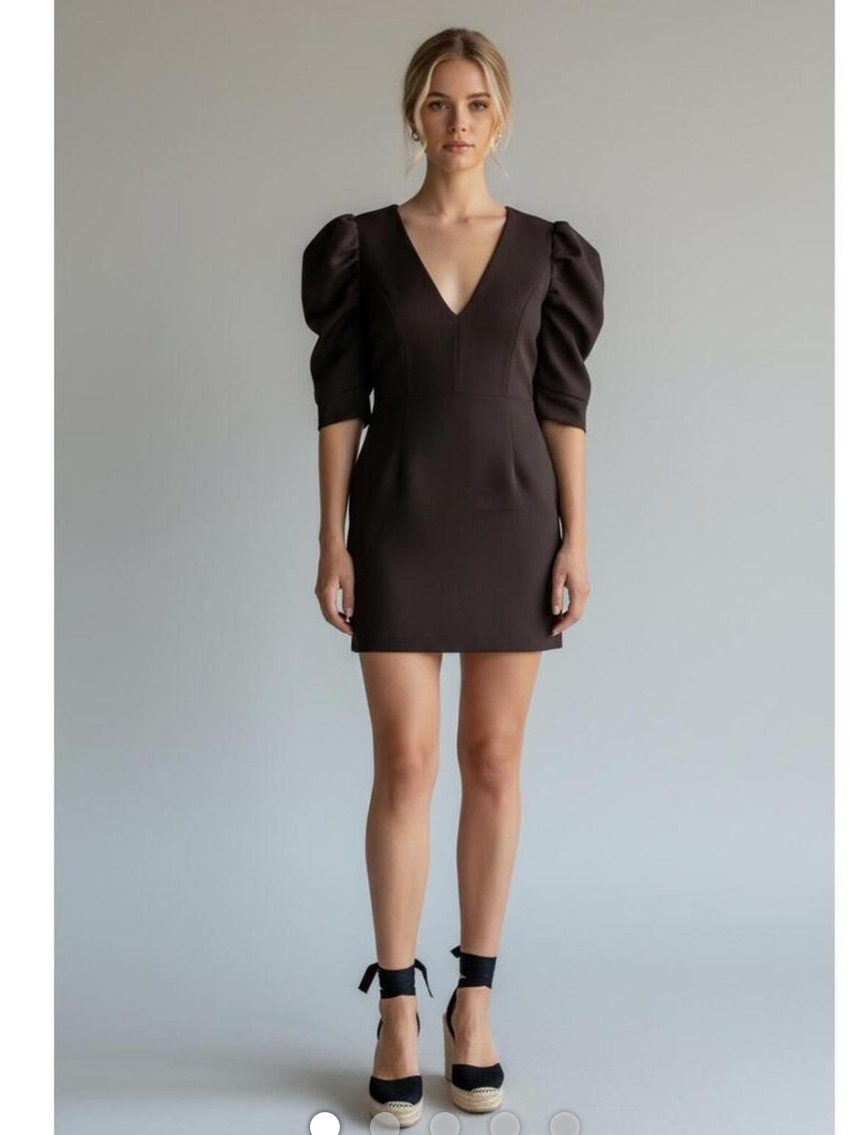 Do+Be Black V-Neck Puff Sleeve Mini Dress. Medium